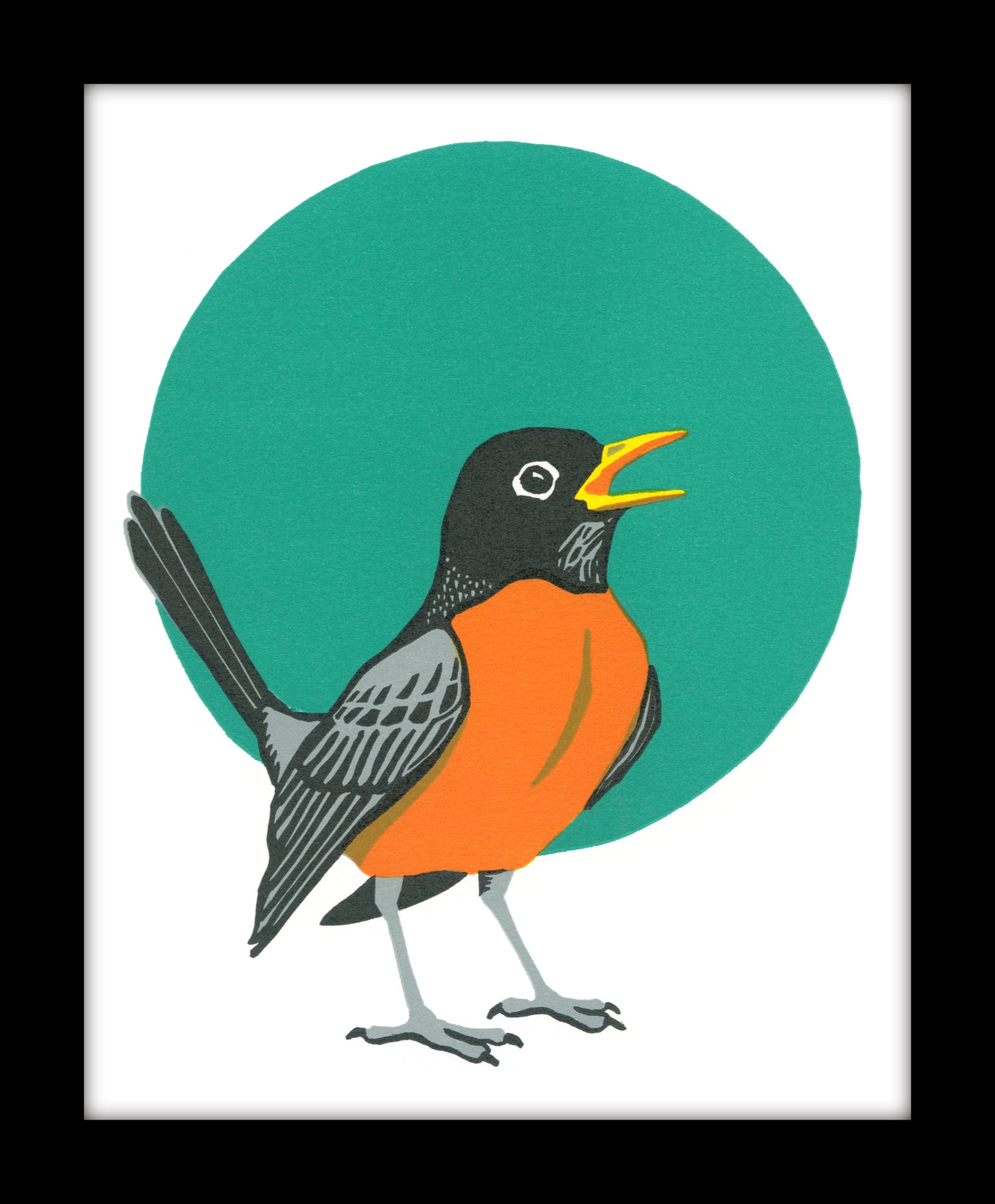 American Robin Fine Art Linoleum Block Print