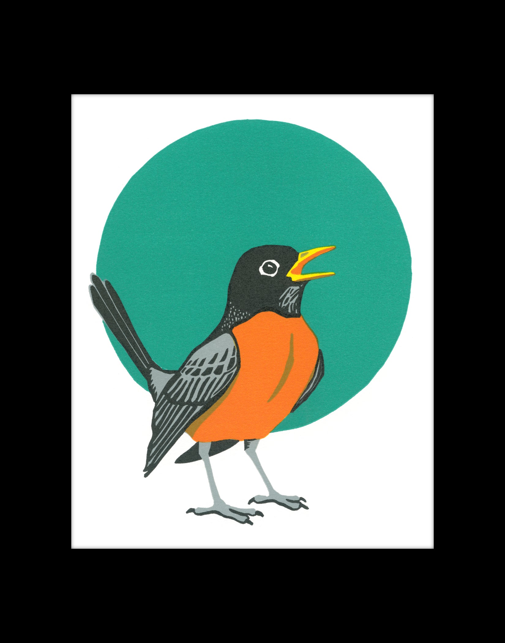 American Robin Fine Art Linoleum Block Print