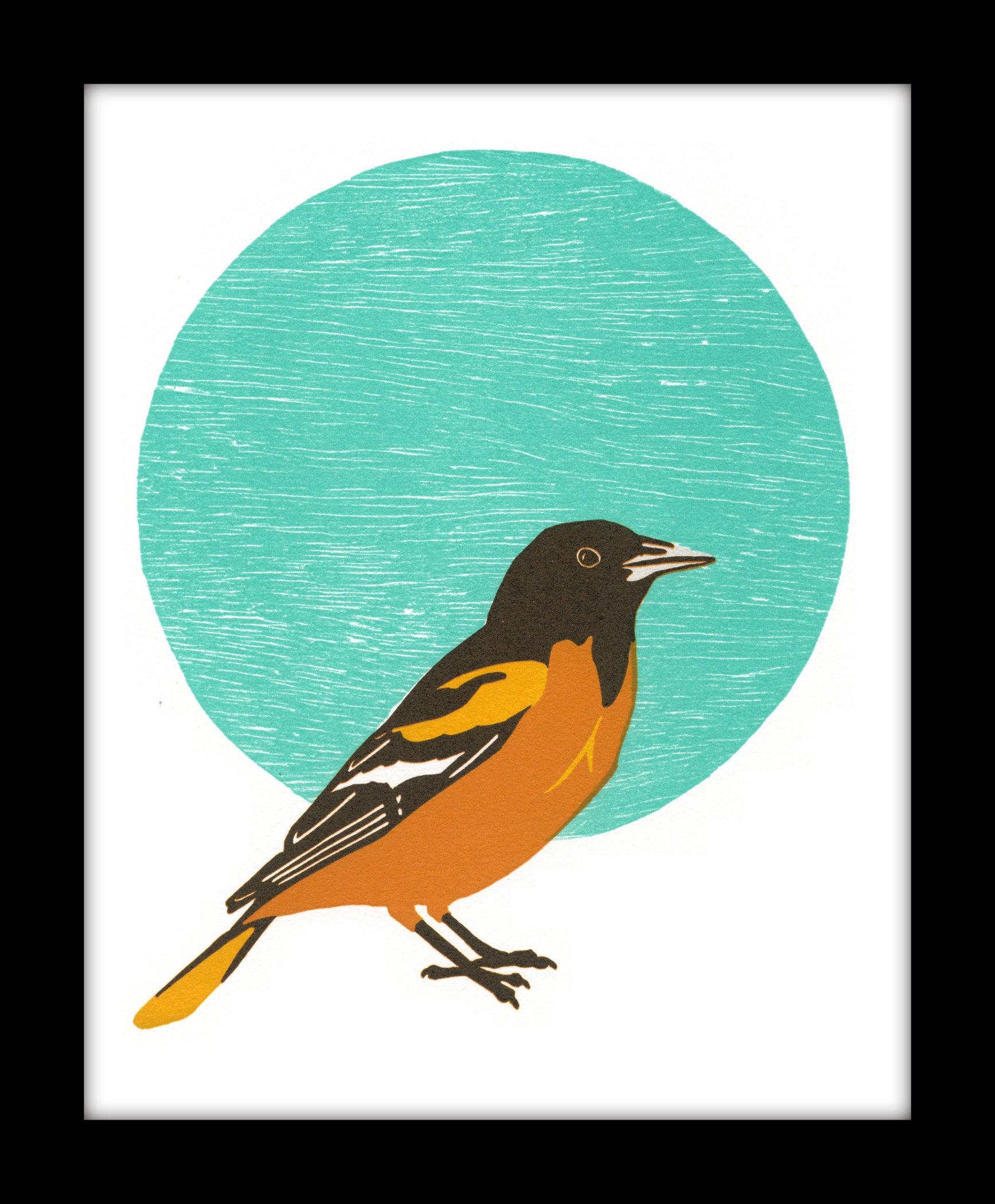 Baltimore Oriole Fine Art Linoleum Block Letterpress Print