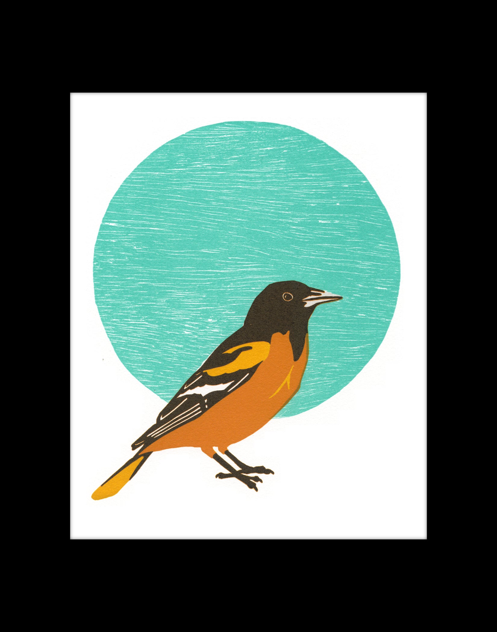Baltimore Oriole Fine Art Linoleum Block Letterpress Print