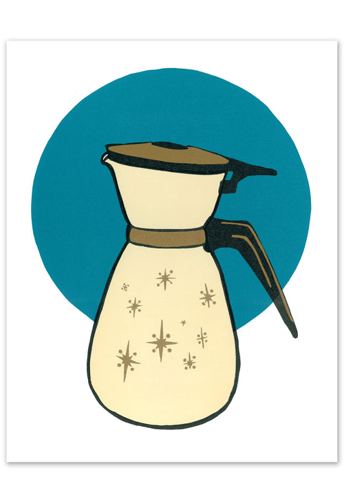 Coffee Carafe, Cobalt Starbursts • Letterpress and Linocut Fine Art Print