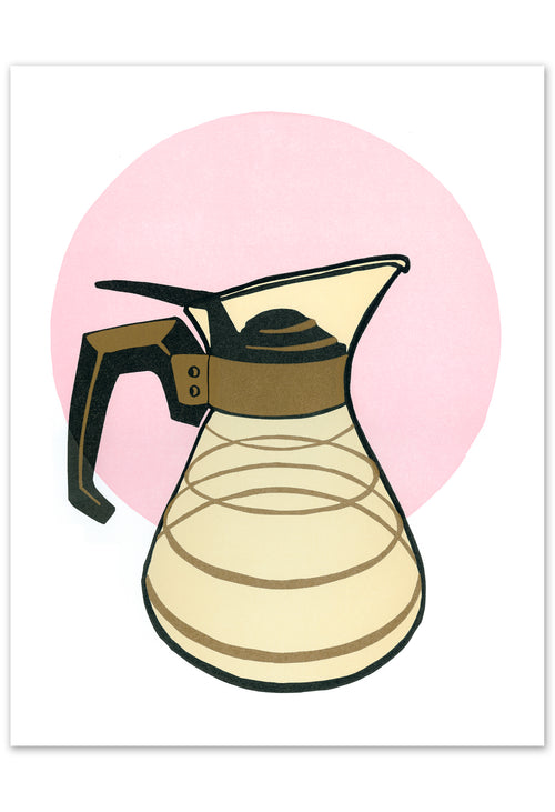 Coffee Carafe, Pink Stripes • Letterpress and Linocut Fine Art Print