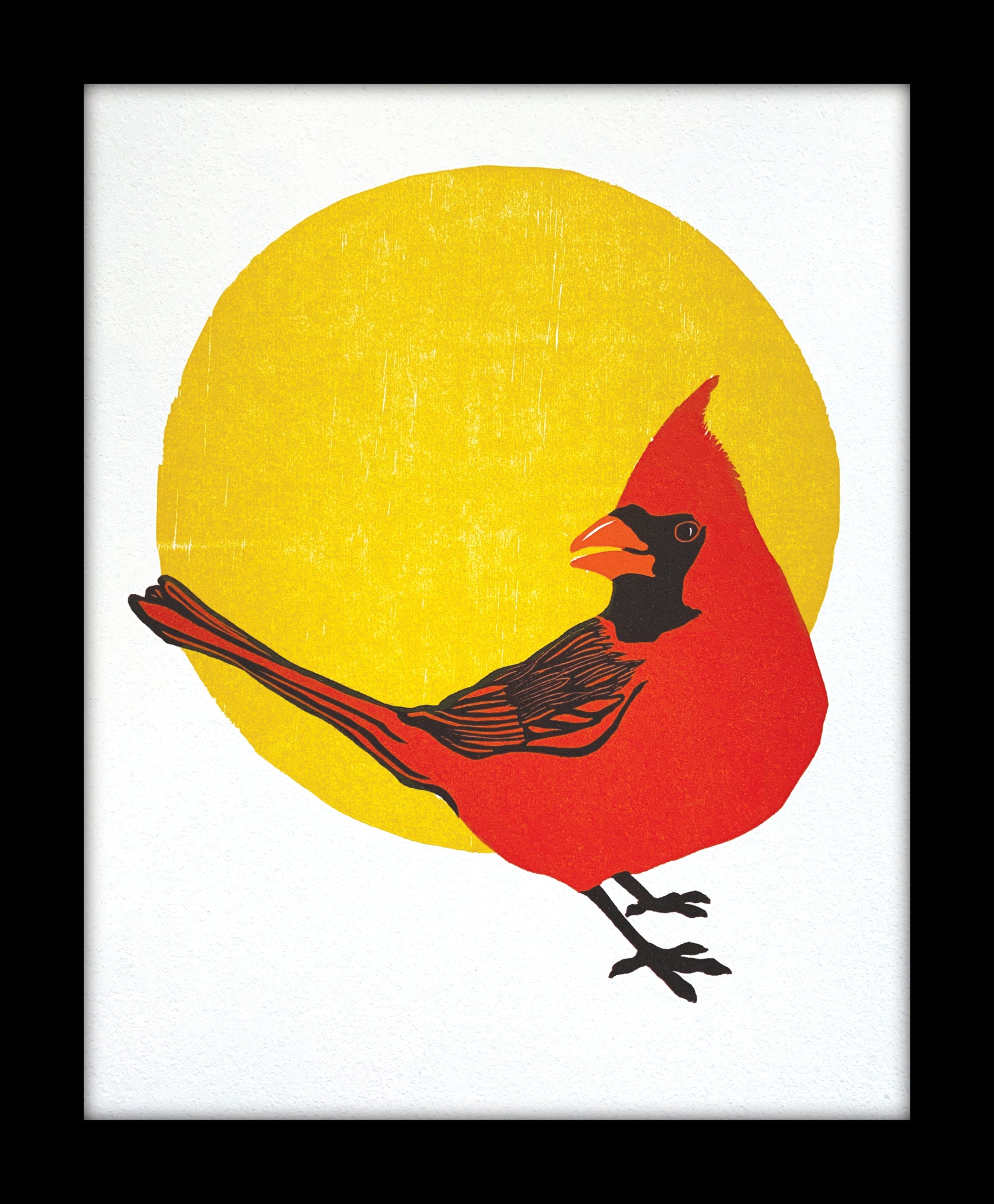 Northern Cardinal fine art linoleum block letterpress print