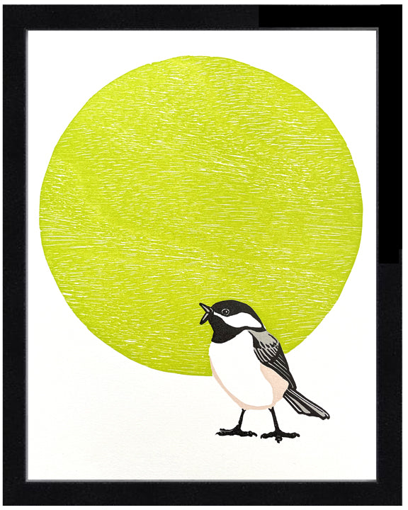 Black-capped Chickadee Fine Art Linoleum Block Print