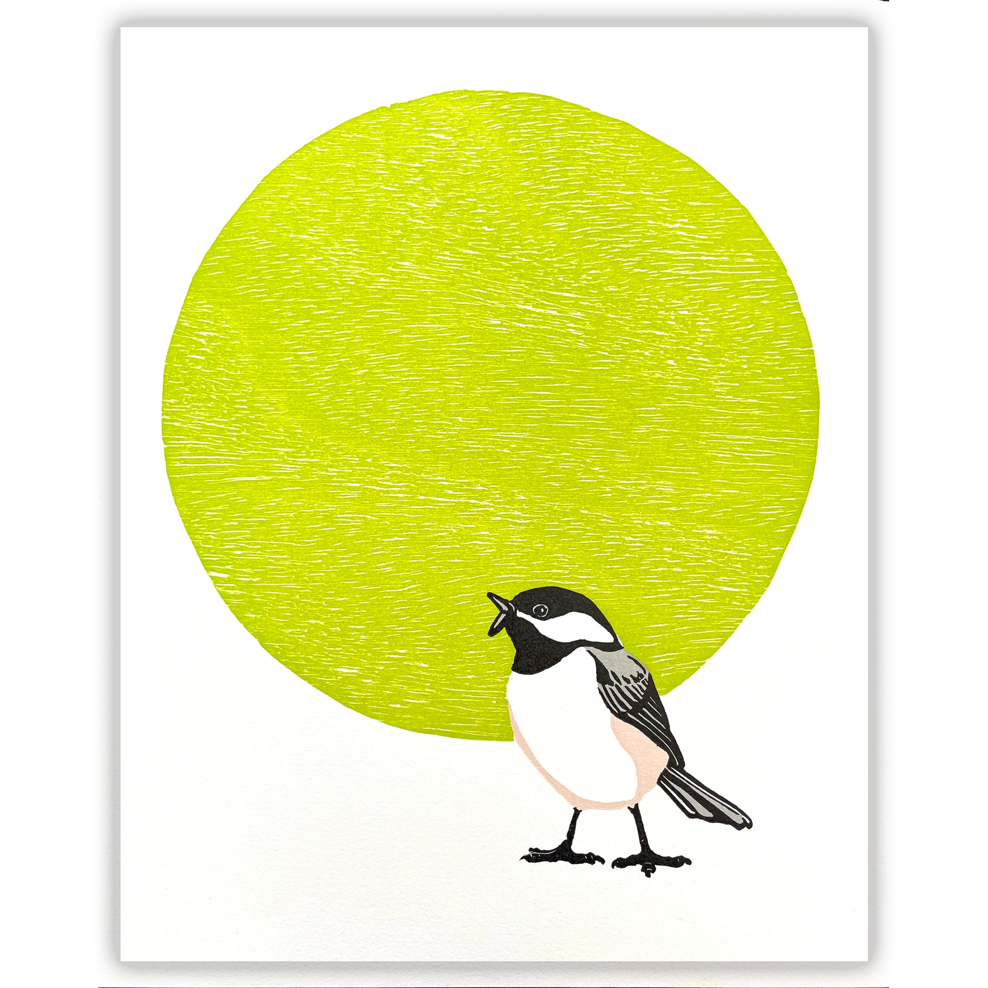 Black-capped Chickadee Fine Art Linoleum Block Print