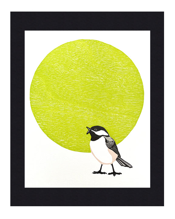 Black-capped Chickadee Fine Art Linoleum Block Print