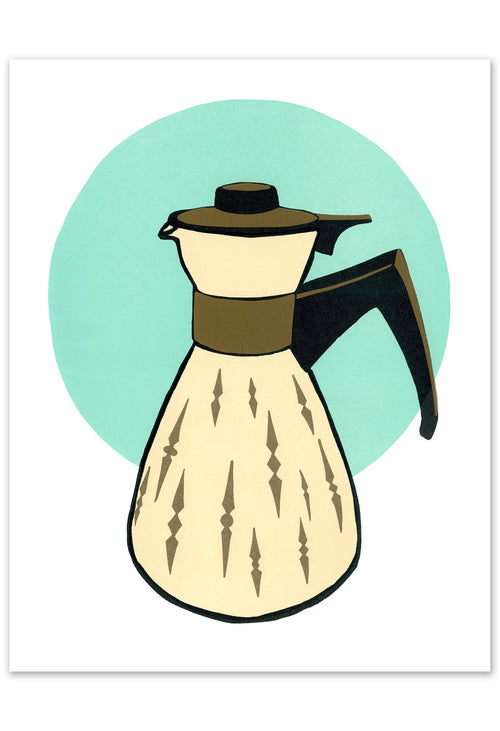 Coffee Carafe, Aqua Diamonds • Letterpress and Linocut Fine Art Print