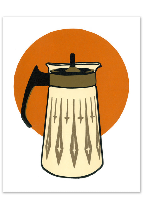 Coffee Carafe, Orange Spears • Letterpress and Linocut Fine Art Print