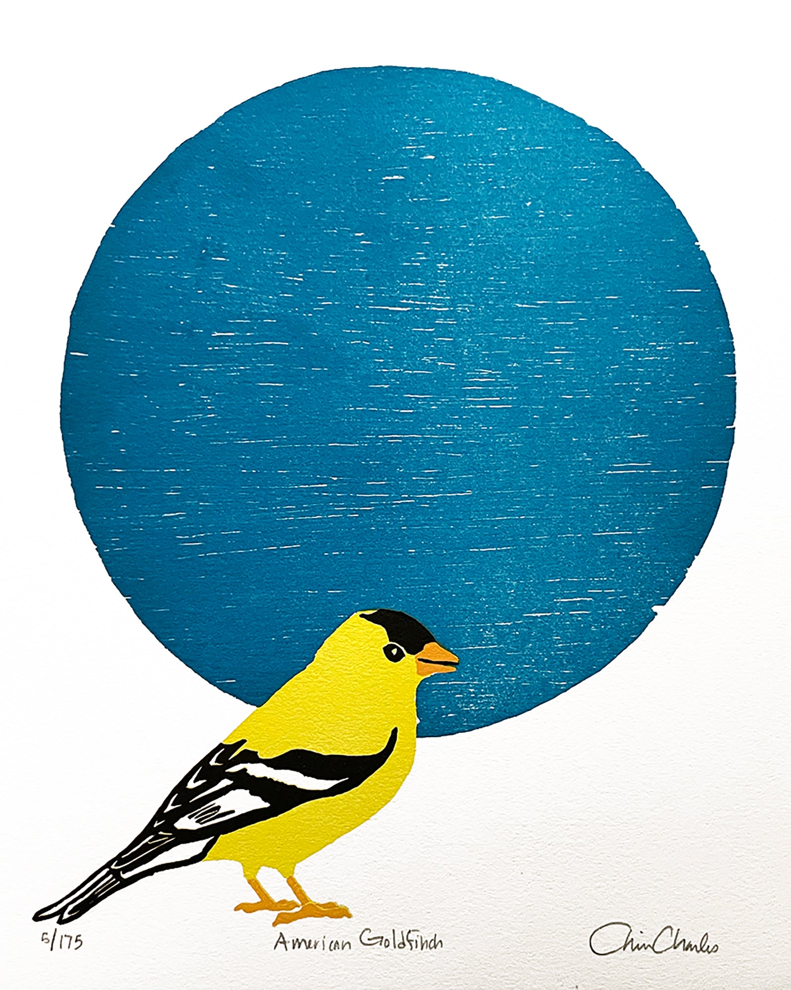 American Goldfinch Fine Art Linoleum Block Print