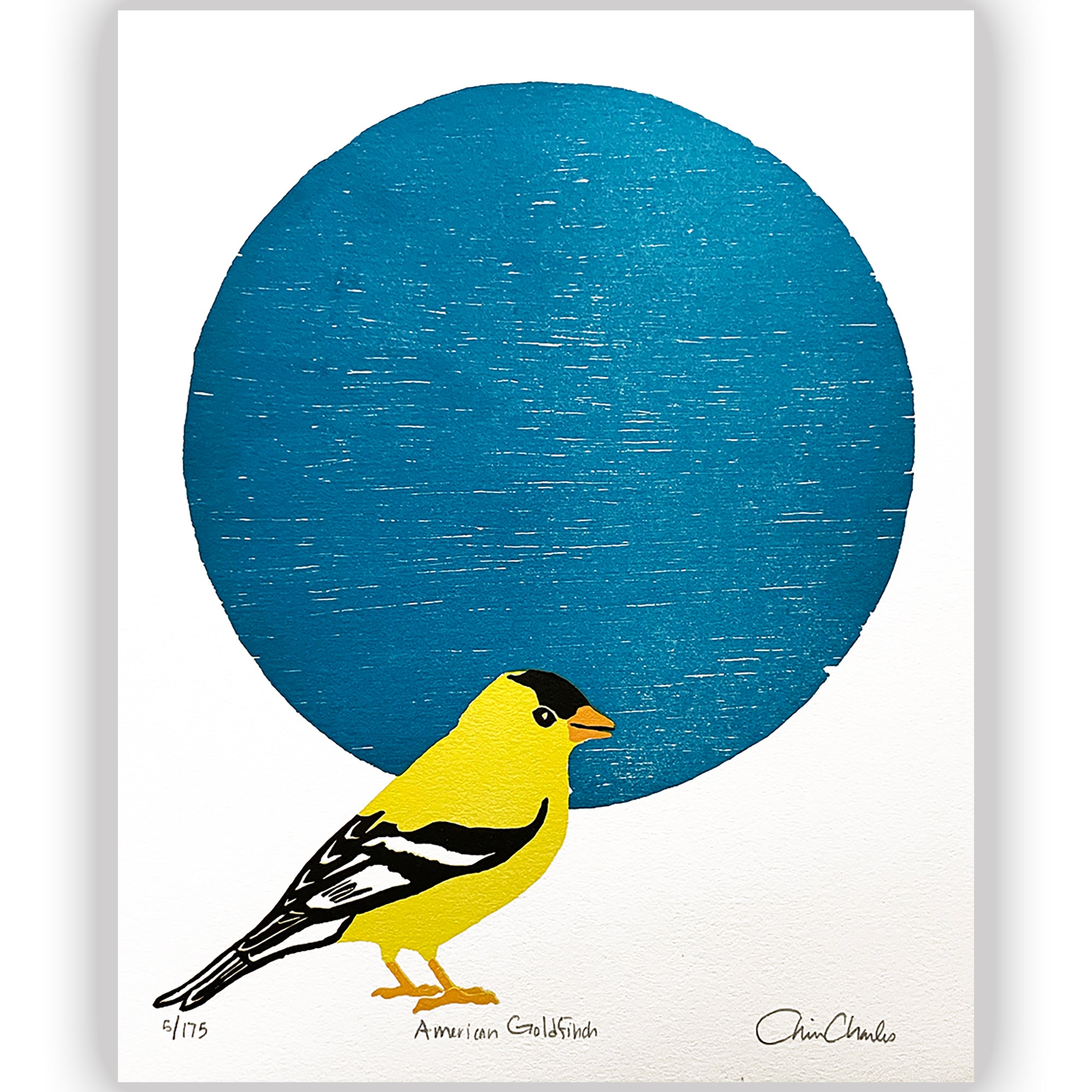 American Goldfinch Fine Art Linoleum Block Print