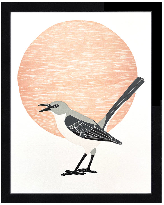 Northern Mockingbird Fine Art Linoleum Block Print