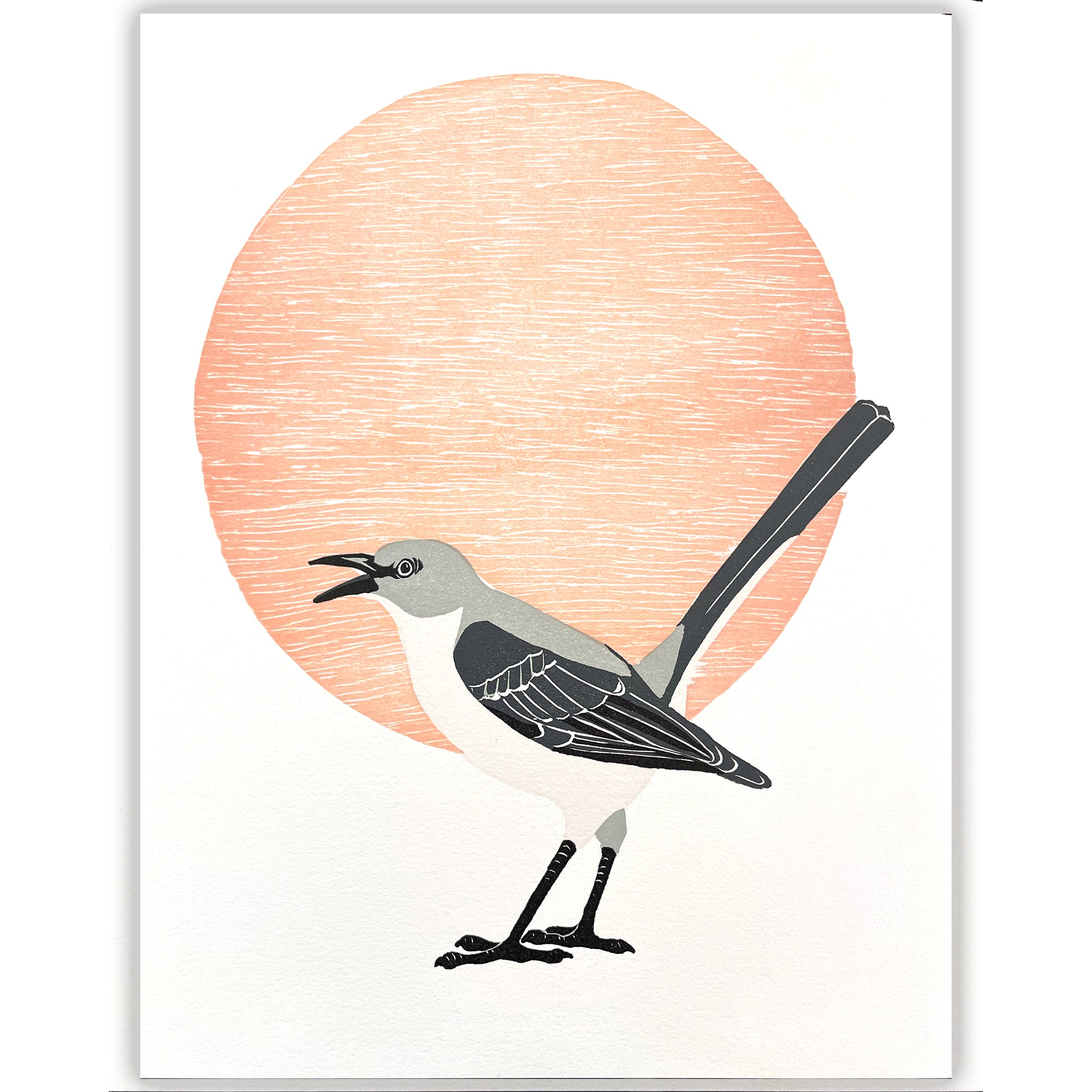 Northern Mockingbird Fine Art Linoleum Block Print