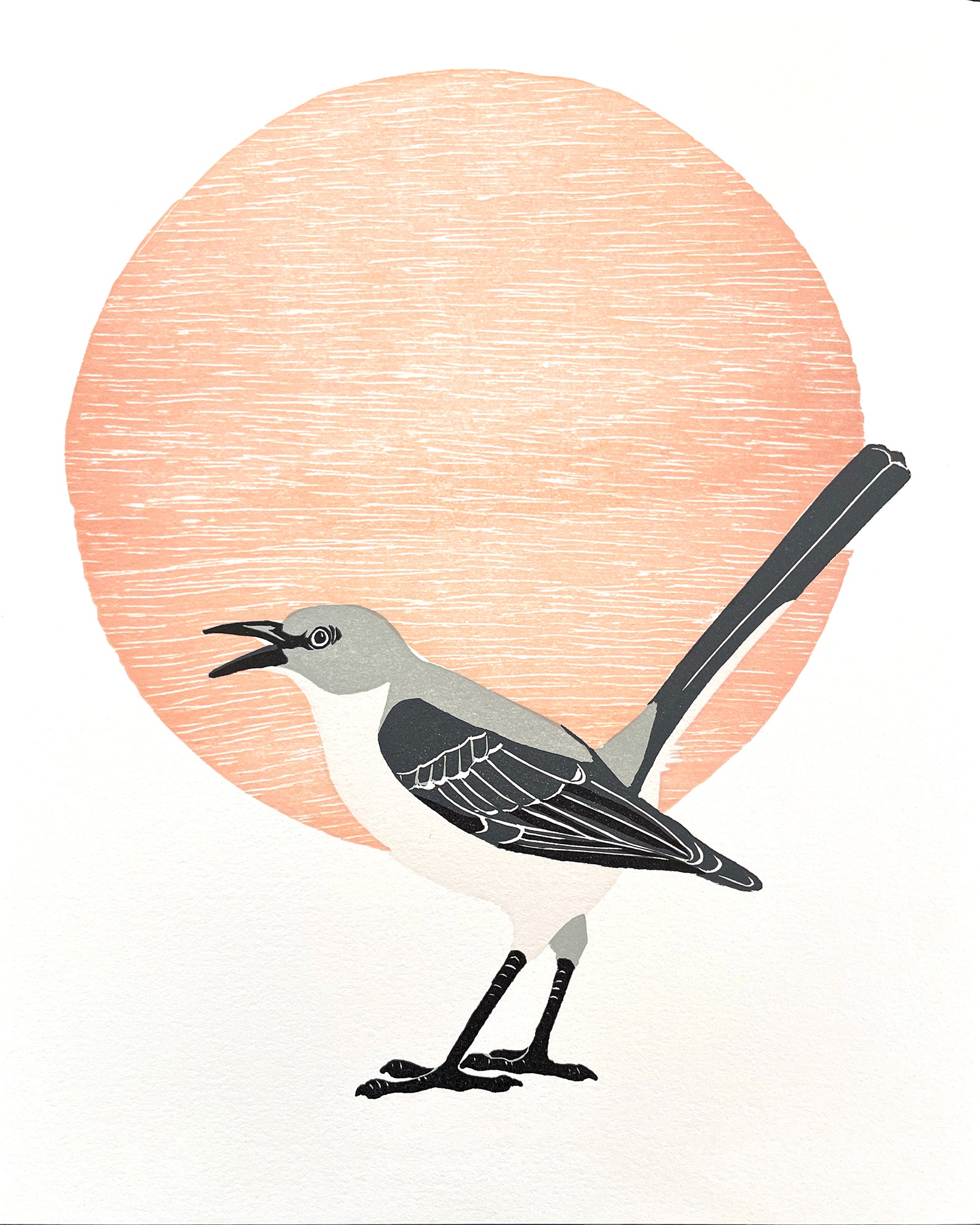 Northern Mockingbird Fine Art Linoleum Block Print