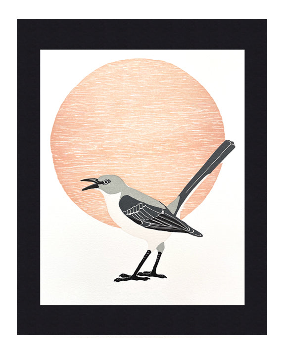 Northern Mockingbird Fine Art Linoleum Block Print