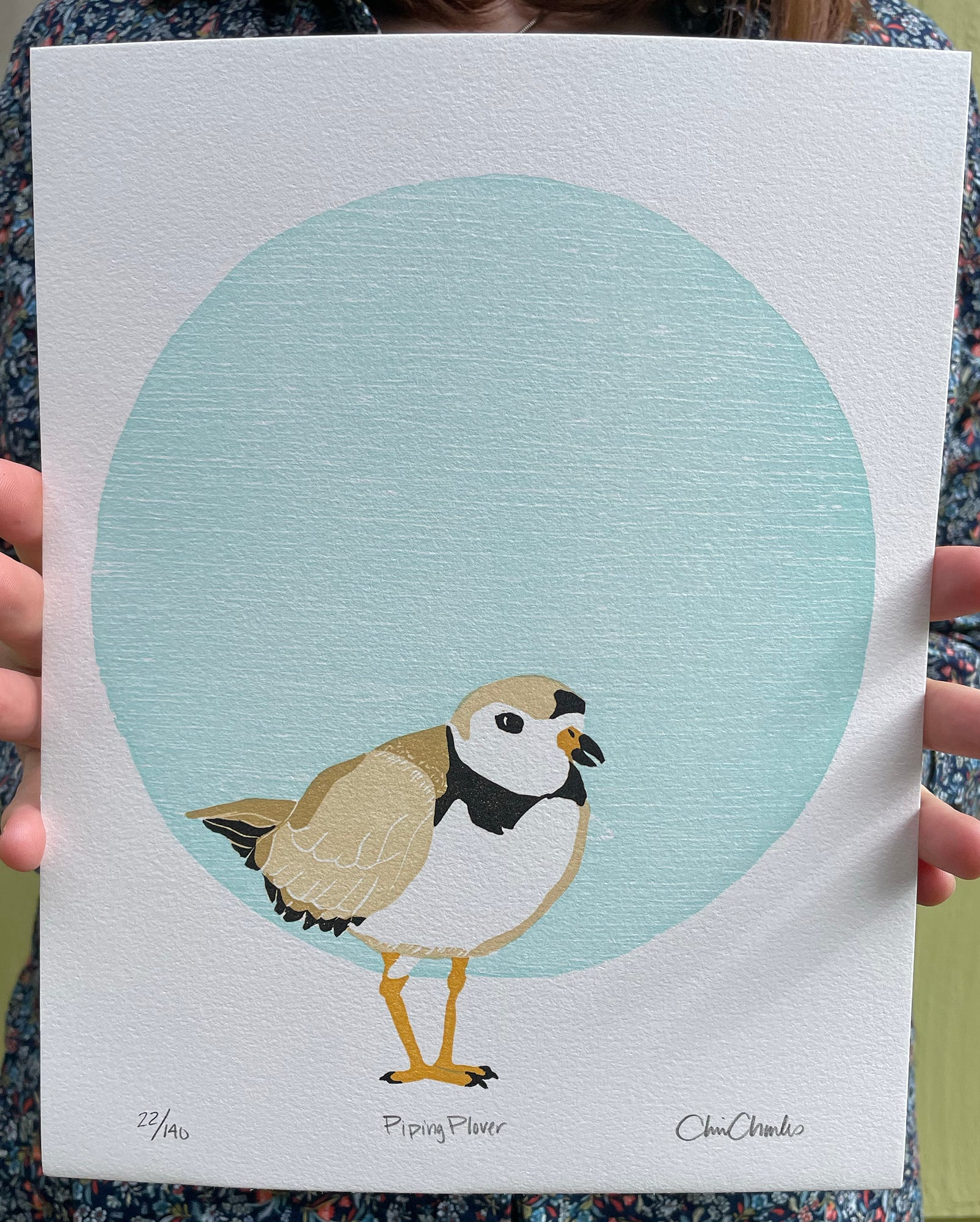 Piping Plover Fine Art Linoleum Block Print