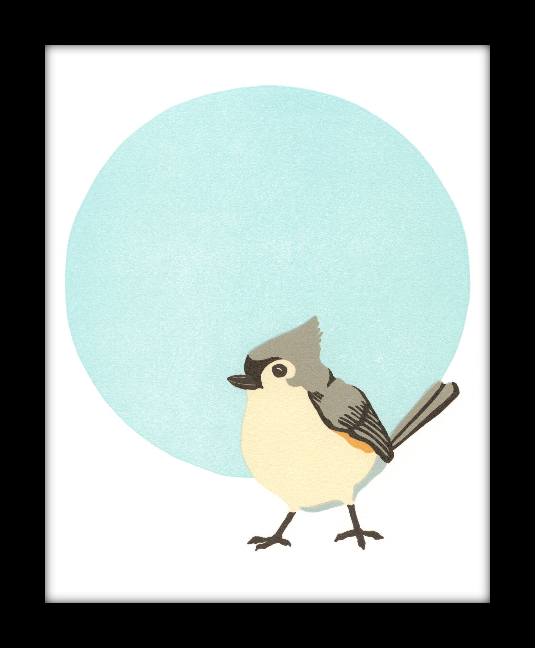 Tufted Titmouse Fine Art Linoleum Block Print