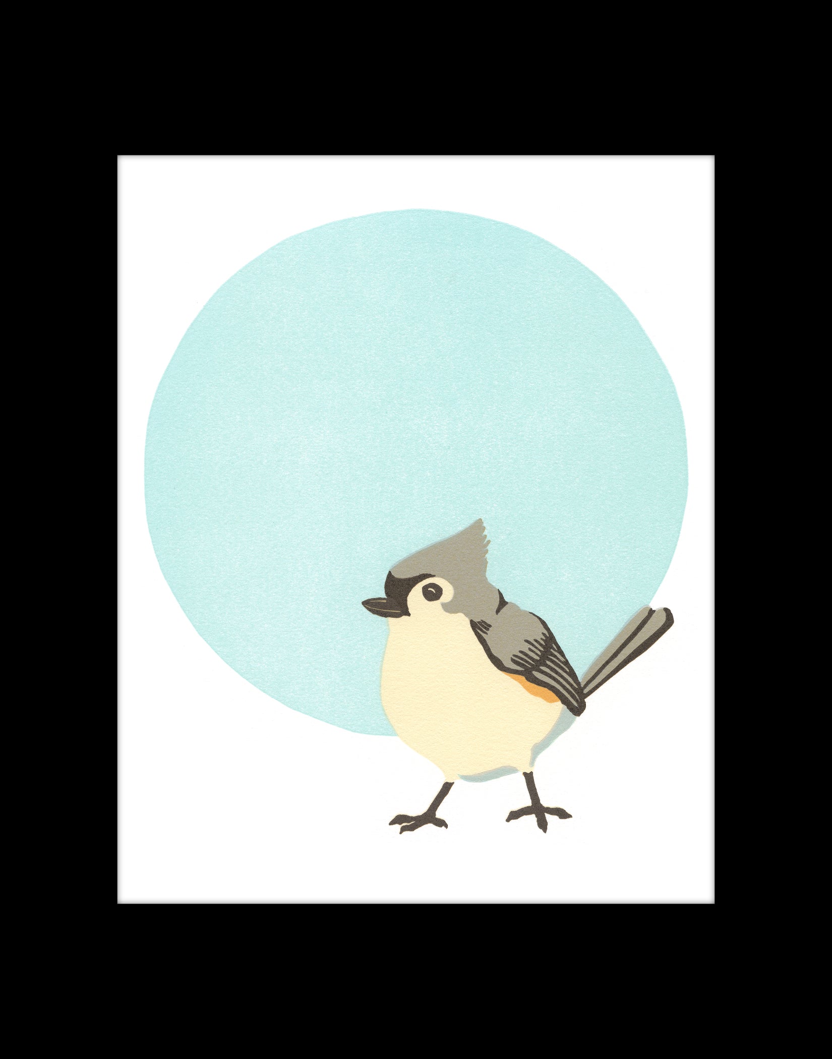 Tufted Titmouse Fine Art Linoleum Block Print