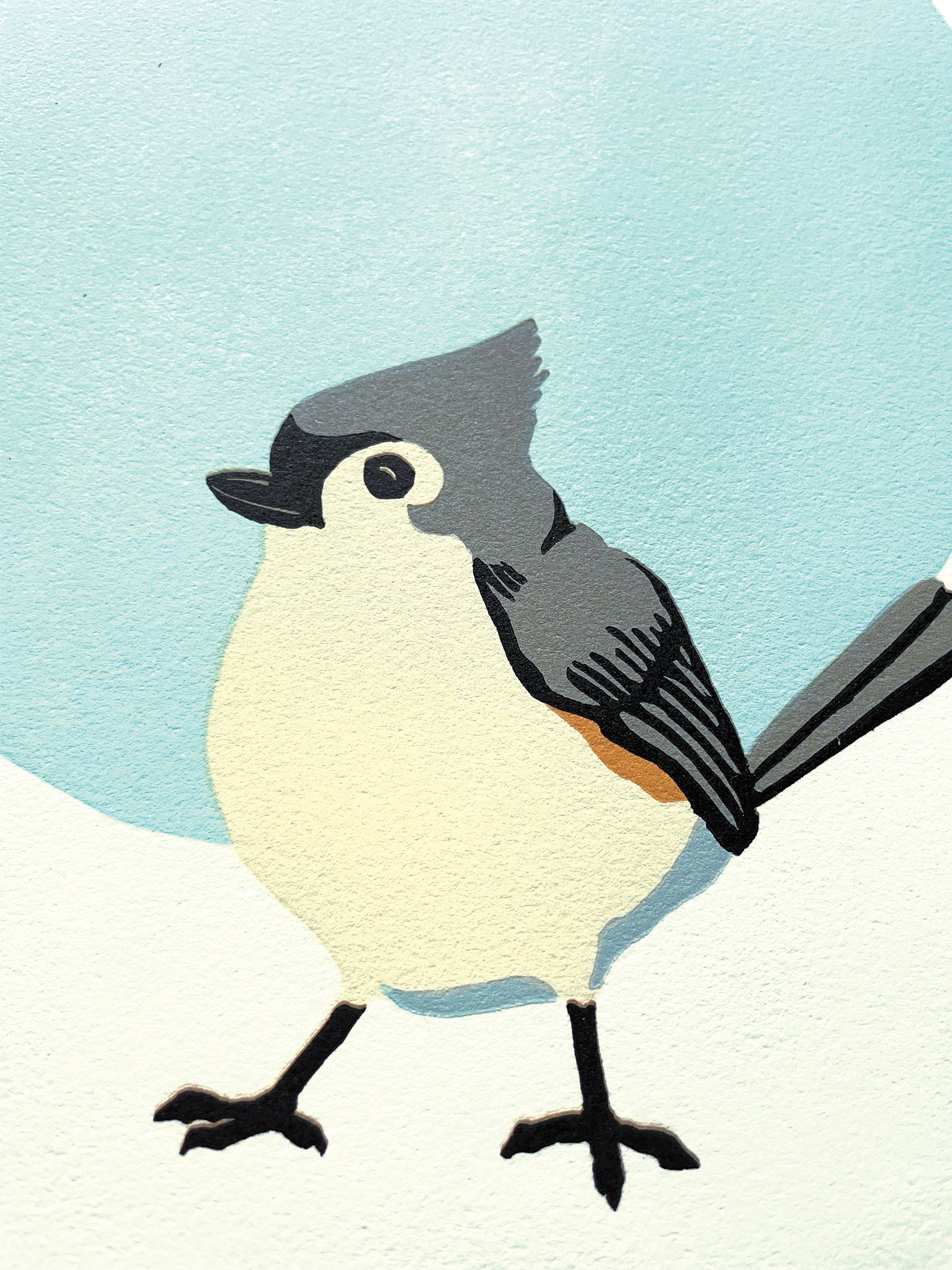 Tufted Titmouse Fine Art Linoleum Block Print