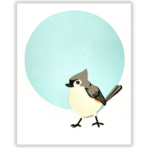 Tufted Titmouse Fine Art Linoleum Block Print