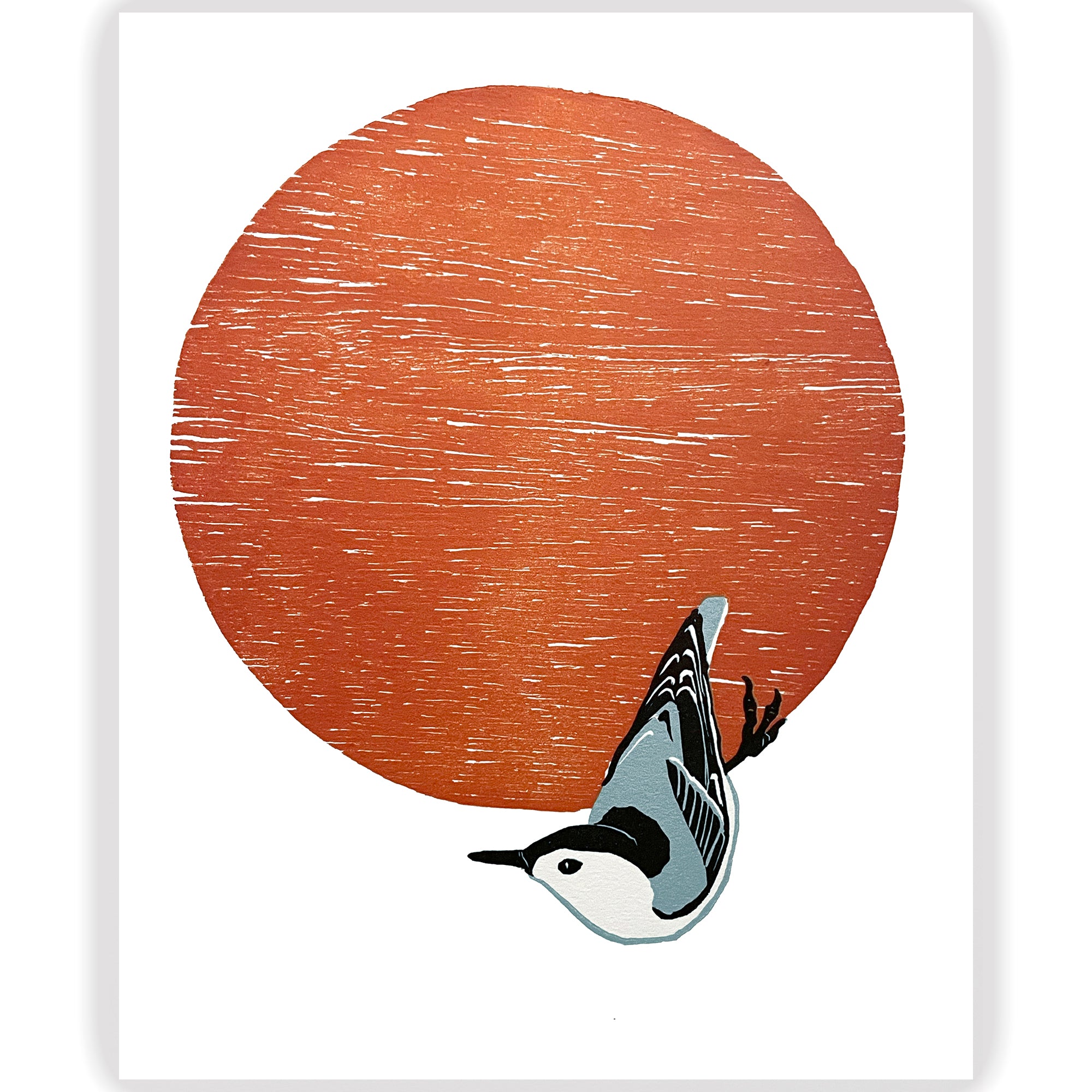 White-breasted Nuthatch Fine Art Linoleum Block Print