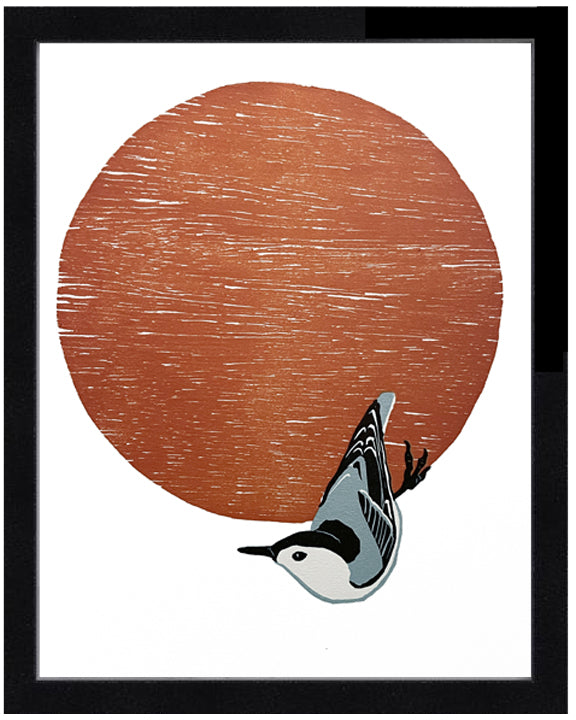 White-breasted Nuthatch Fine Art Linoleum Block Print