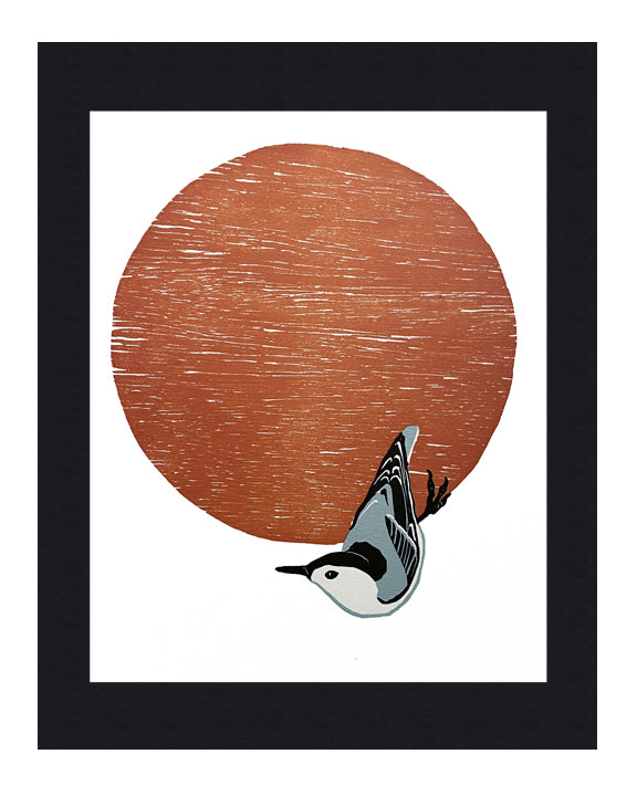 White-breasted Nuthatch Fine Art Linoleum Block Print