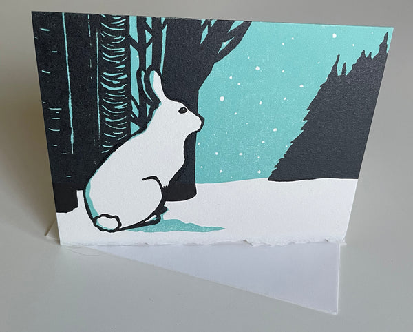 Winter Rabbit Holiday Card, Hand Printed Letterpress, 4x5.5 (A2