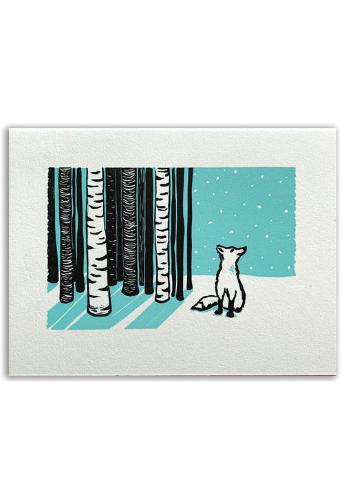 Winter Fox • Linocut Fine Art Print with Black Mat