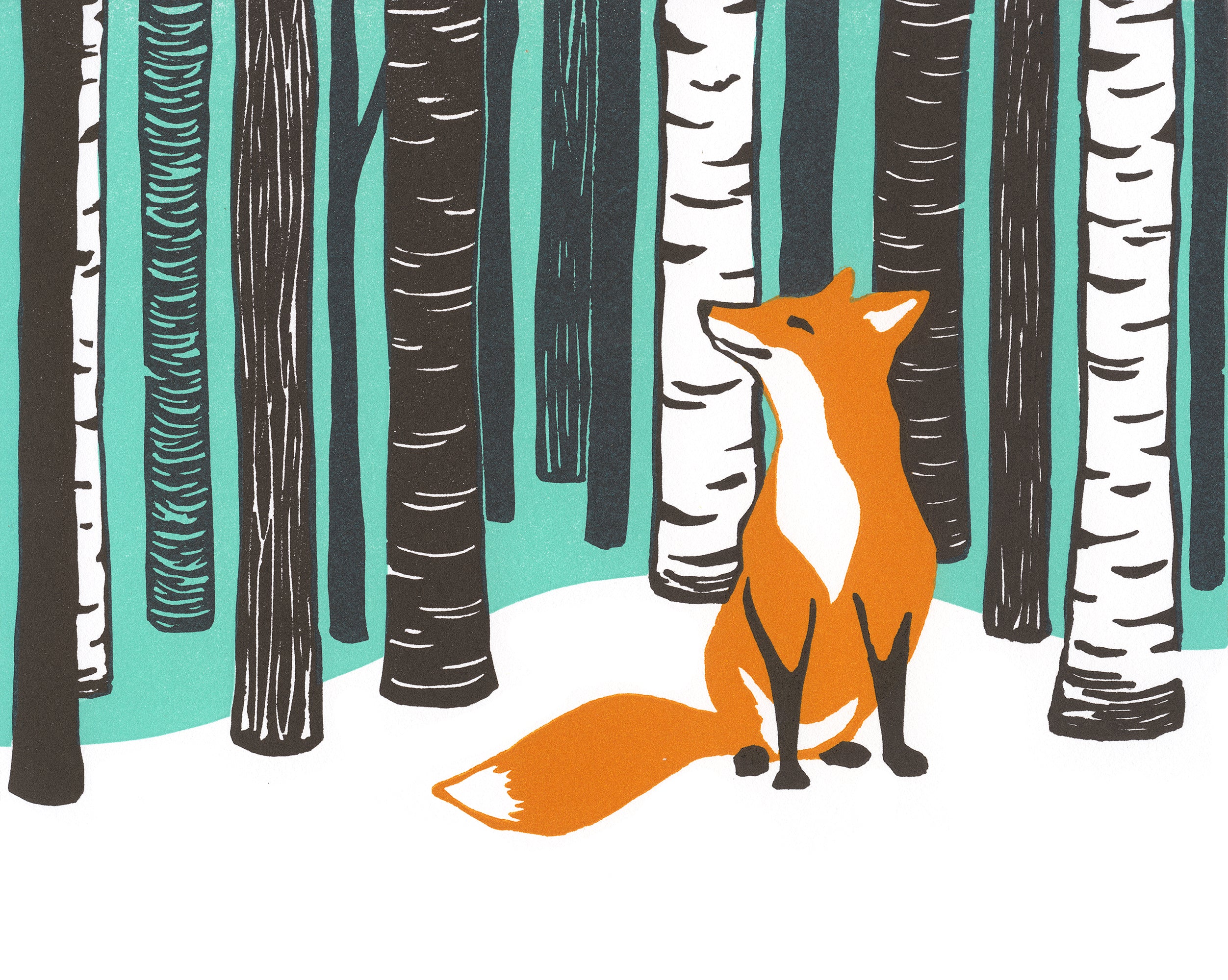 Winter Fox, Spring Fox, Four Seasons in the Woods• Letterpress and Linocut Fine Art Print