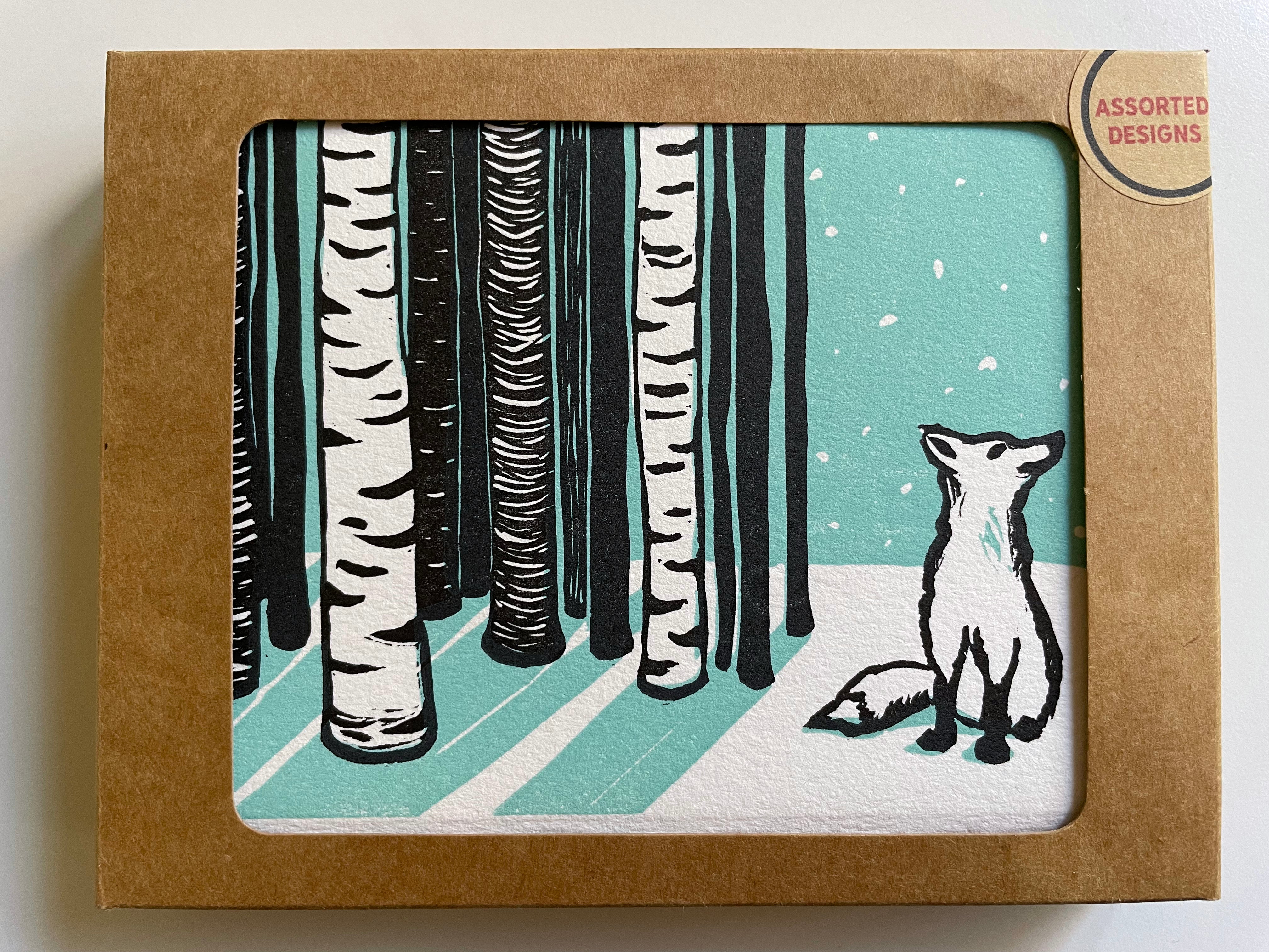 Assorted Woodland Scene Holiday Card 8-Pack, Hand Printed Letterpress, 4x5.5” (A2)