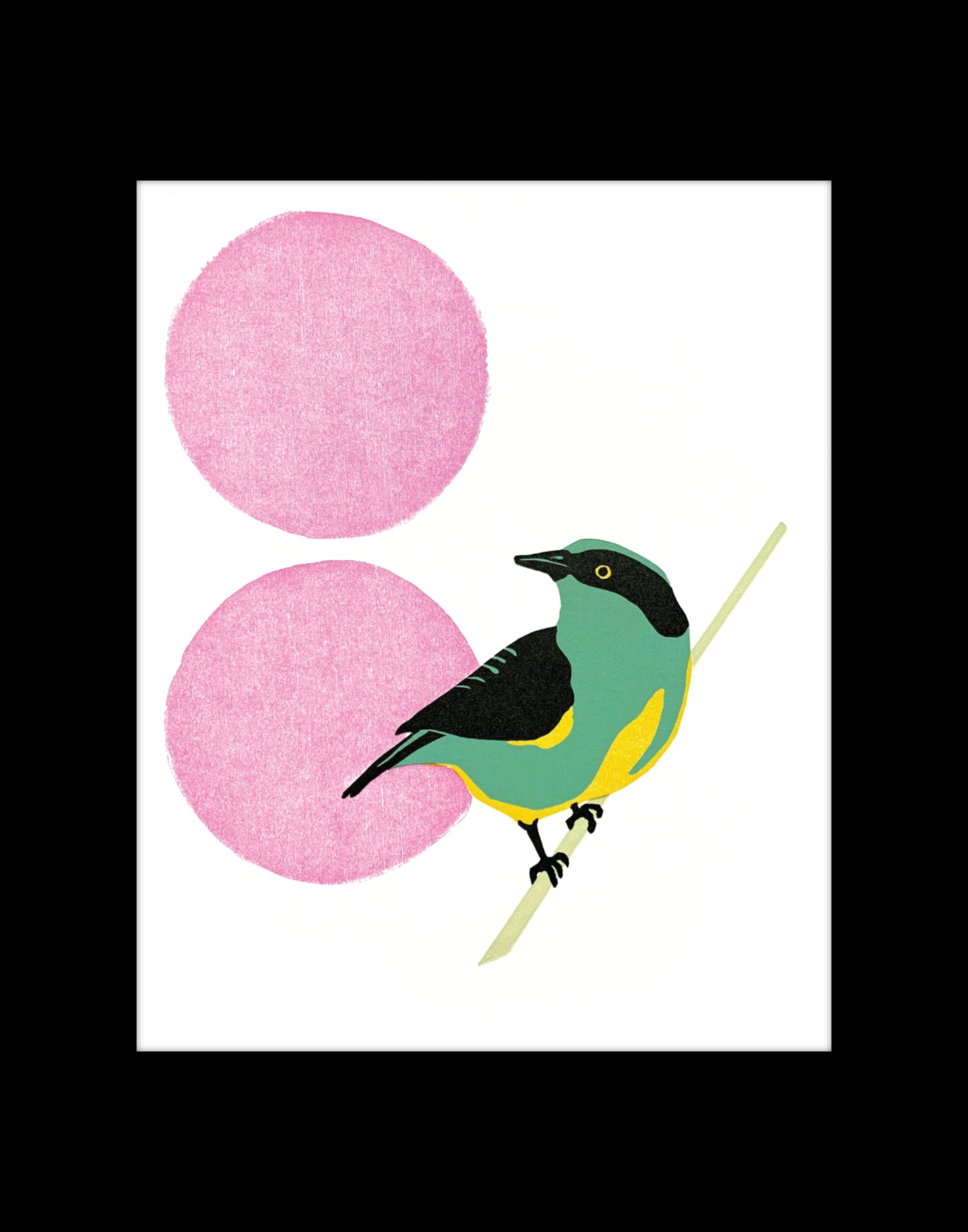 Yellow-Tufted Dacnis fine art linoleum block letterpress print