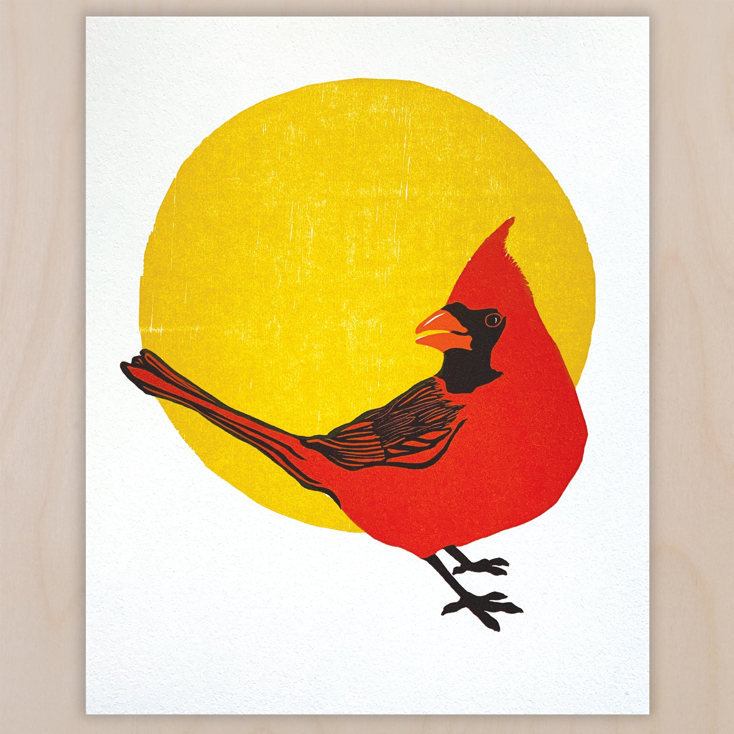Northern Cardinal fine art linoleum block letterpress print