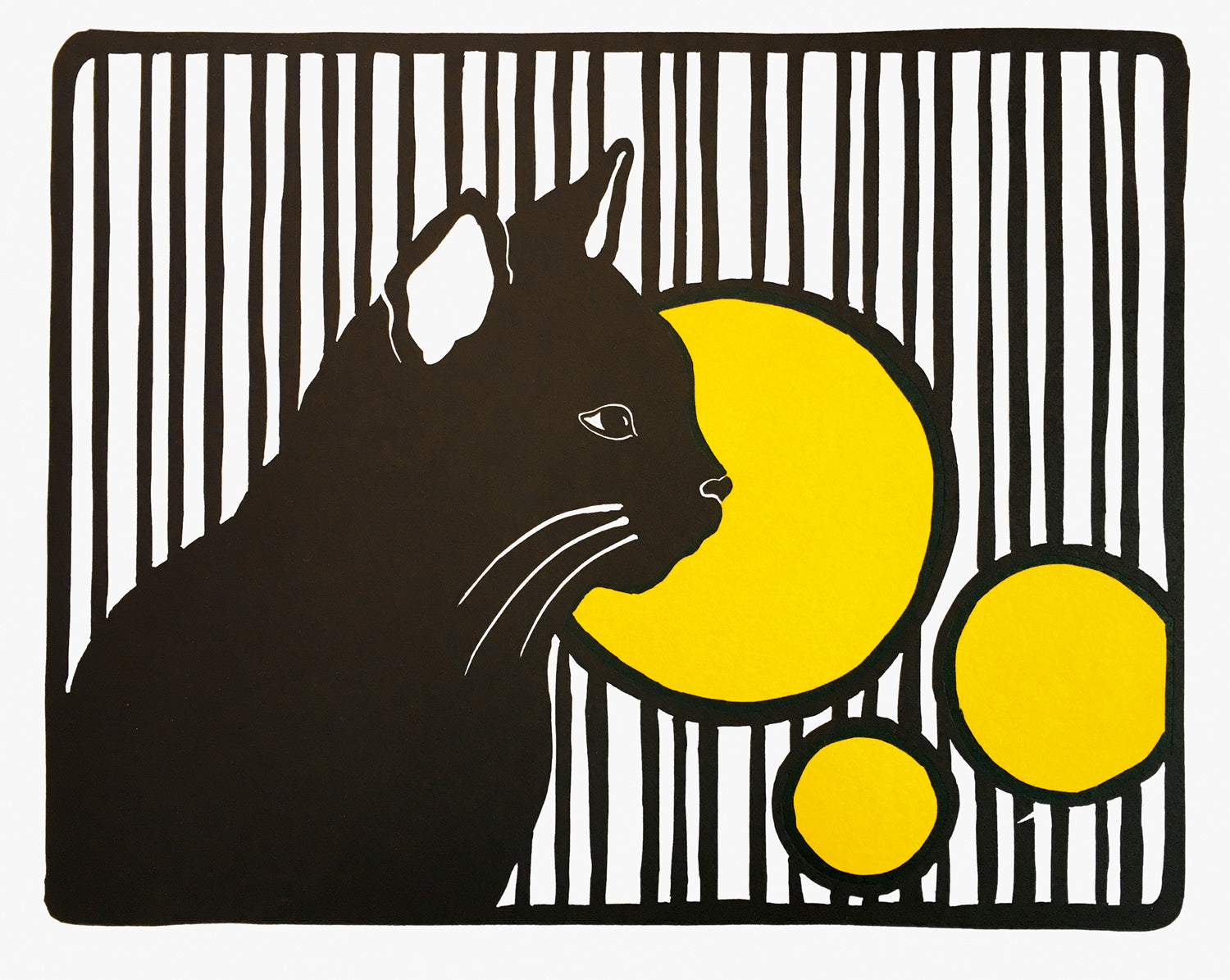 Cat with Stripes and Circles, Linocut Fine Art Print