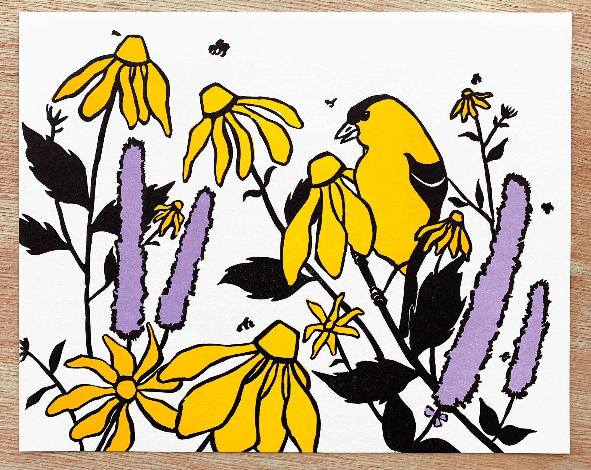Garden Goldfinch • Letterpress and Linocut Fine Art Print