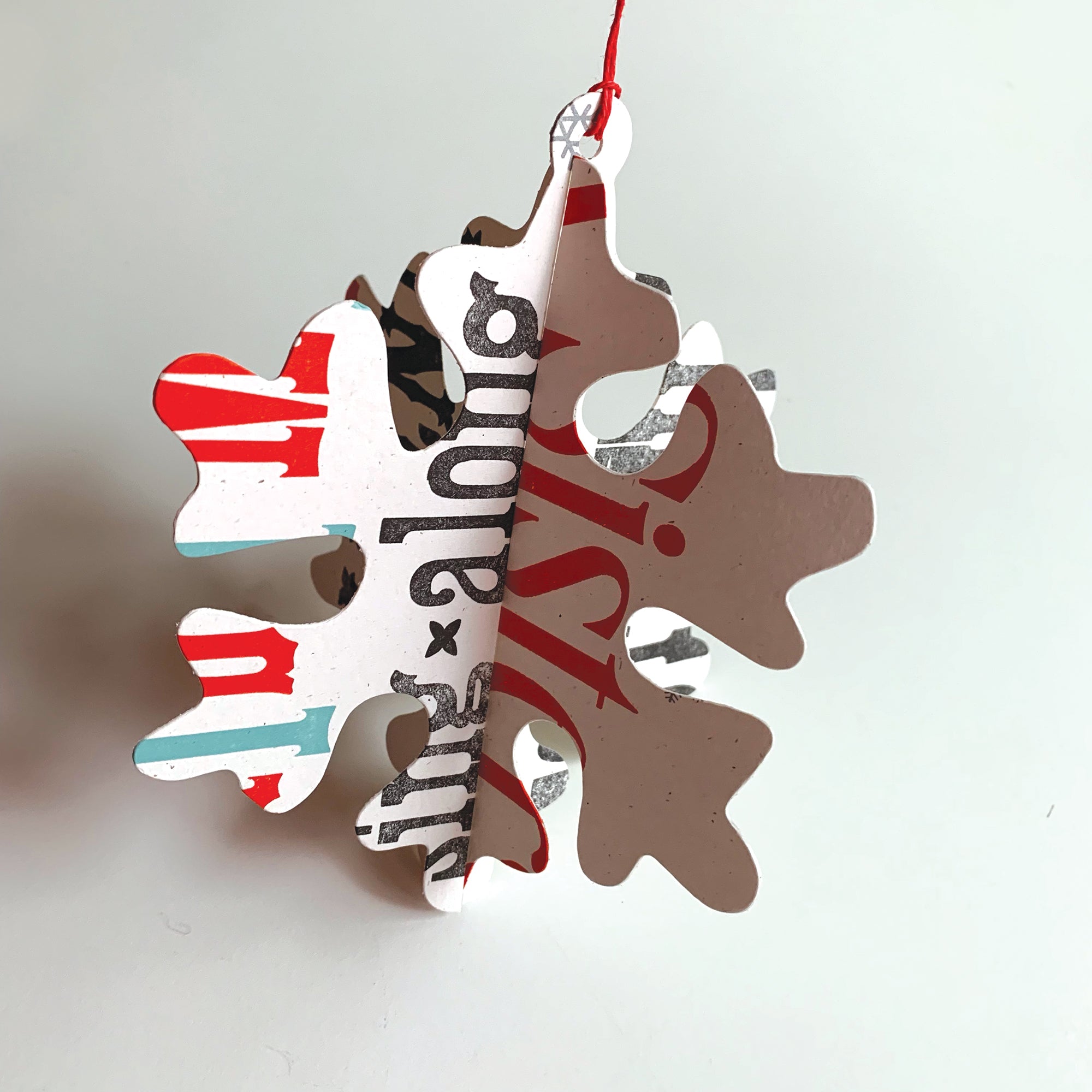 Snowflake Ornament 3 Pack, Hand Printed Letterpress
