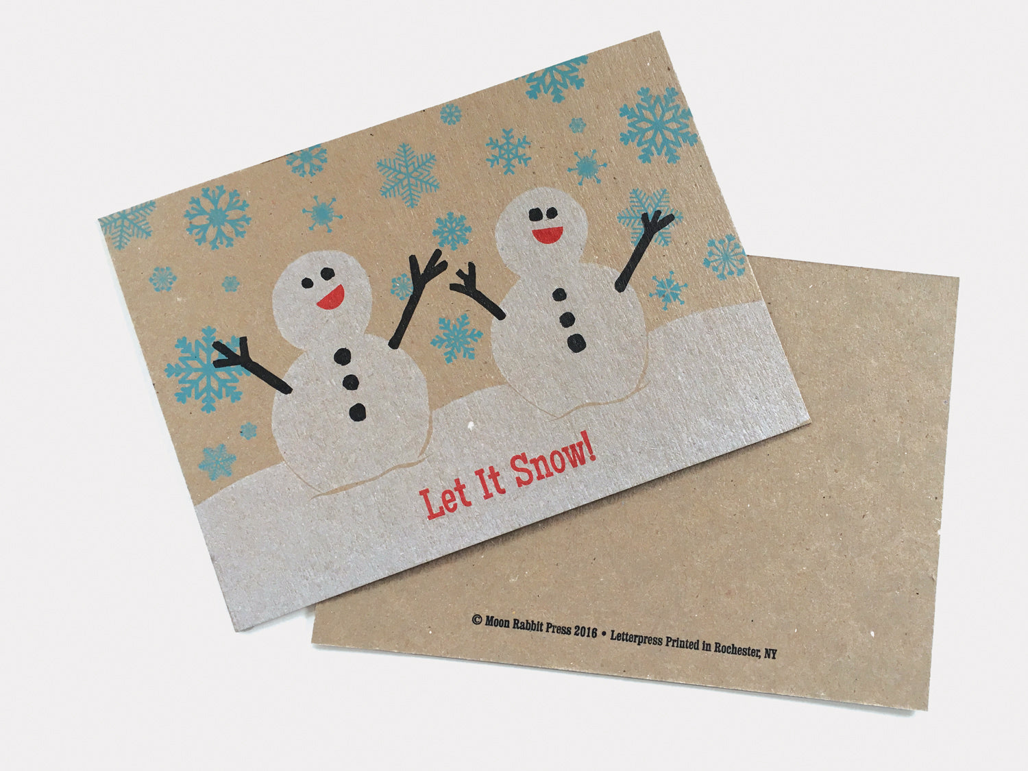 Snowmen Holiday Card, Letterpress Printed, single-sided, 5x7