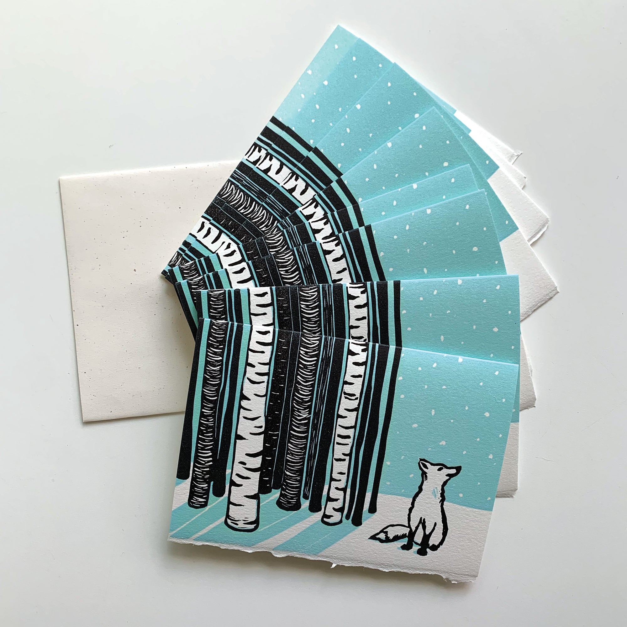 Winter Fox Holiday Card 8-Pack, Hand Printed Letterpress, 4x5.5” (A2)