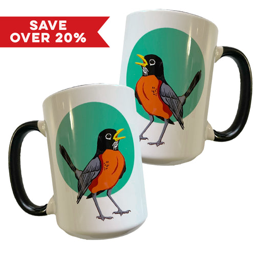 MULTI MUG DISCOUNT - TWO American Robin LIMITED EDITION 15oz Ceramic Coffee Mug