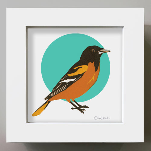 BALTIMORE ORIOLE Framed Mini Bird Reproduction 4"x4"
