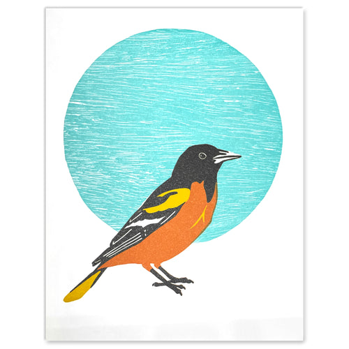 Baltimore Oriole Fine Art Linoleum Block Letterpress Print