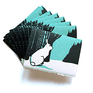 Winter Rabbit Holiday Card 8-Pack, Hand Printed Letterpress, 4x5.5” (A2)