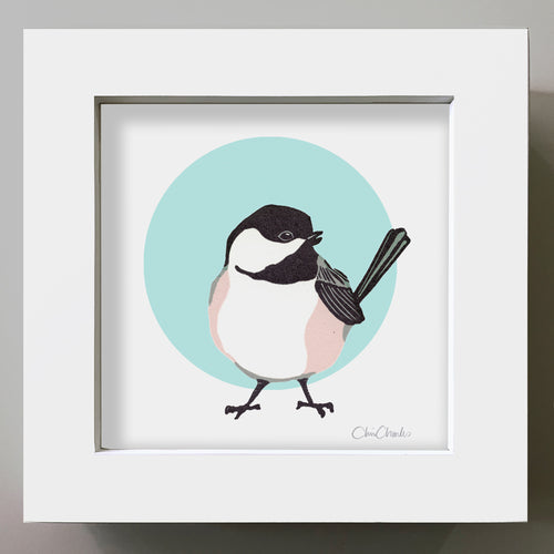 CHICKADEE Framed Mini Bird Reproduction 4"x4"