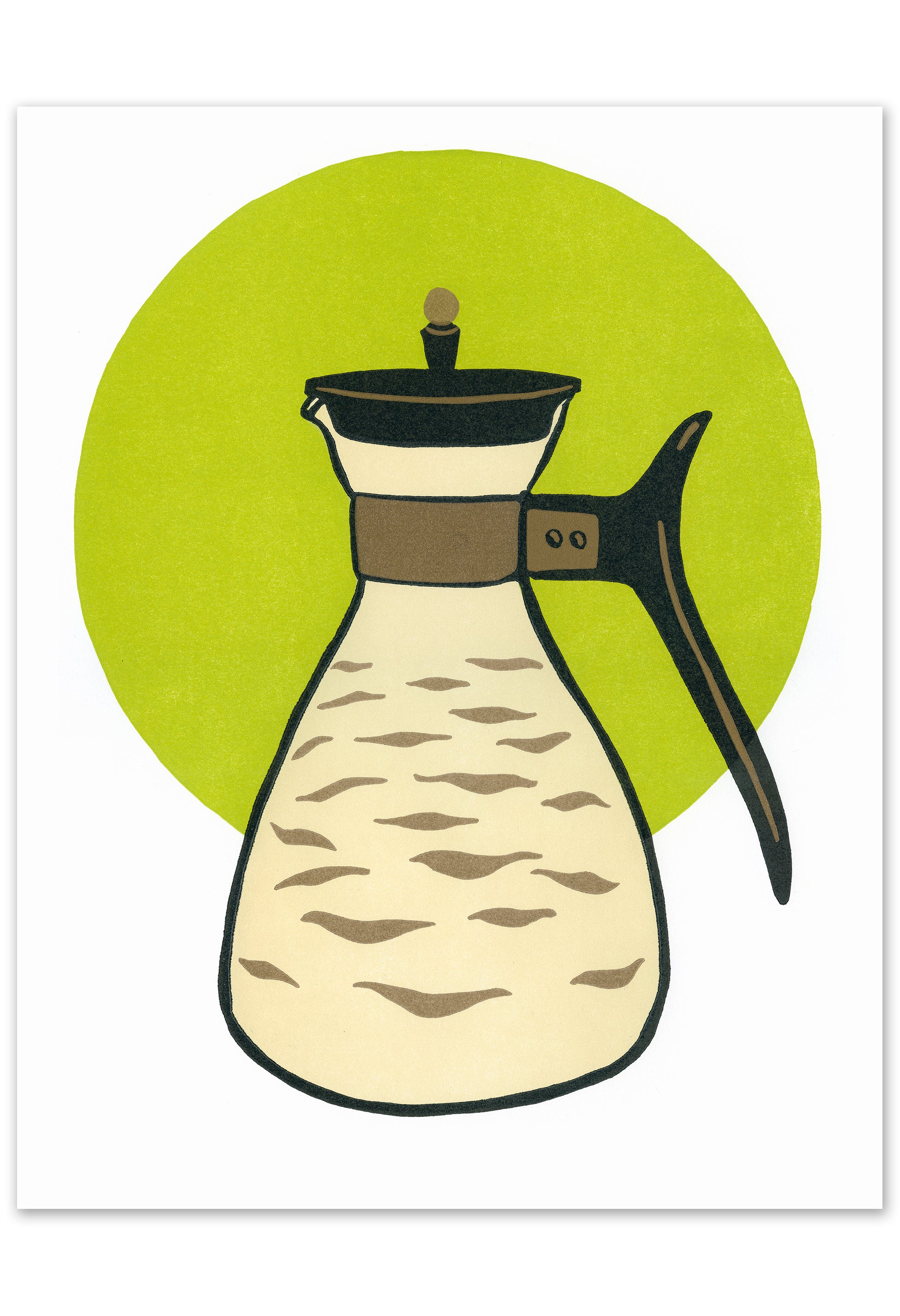 Coffee Carafe, Green Fishes • Letterpress and Linocut Fine Art Print