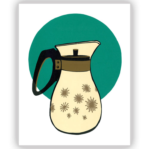 Coffee Carafe, Teal Burst • Letterpress and Linocut Fine Art Print