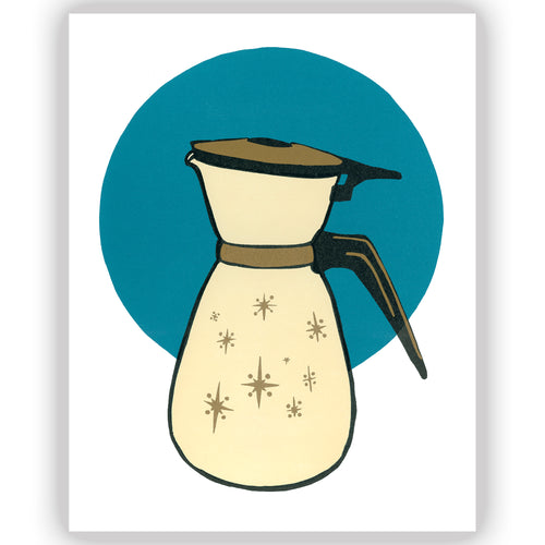 Coffee Carafe, Cobalt Starbursts • Letterpress and Linocut Fine Art Print
