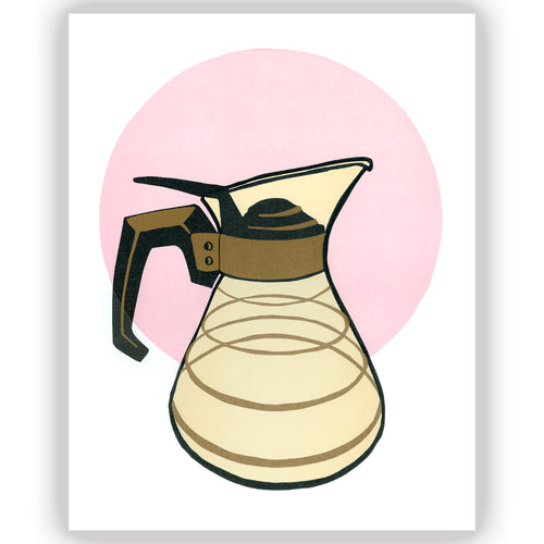 Coffee Carafe, Pink Stripes • Letterpress and Linocut Fine Art Print