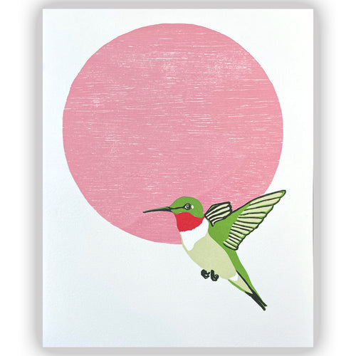 Ruby-Throated Hummingbird Fine Art Linoleum Block Letterpress Print
