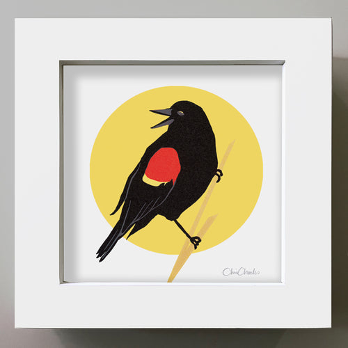 RED-WINGED BLACKBIRD Framed Mini Bird Reproduction 4"x4"
