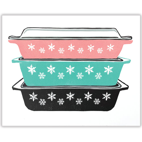 PYREX Snowflake Casseroles Linocut Print
