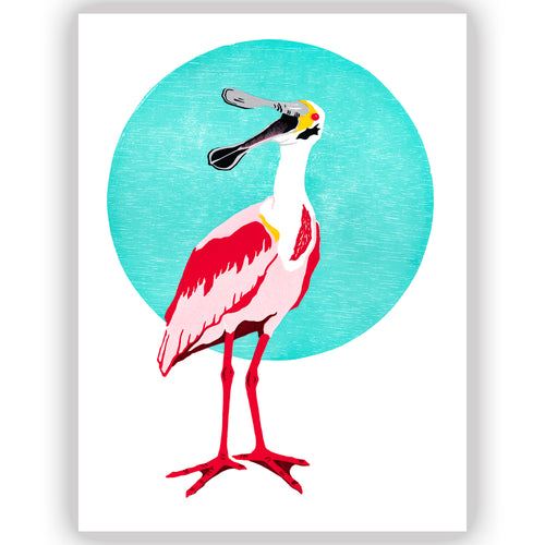 Roseate Spoonbill • Letterpress and Linocut Print